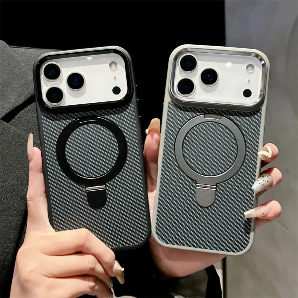 📱 **جراب آيفون المدرع بنسيج ألياف الكربون مع حامل مغناطيسي مدمج** ⚙️